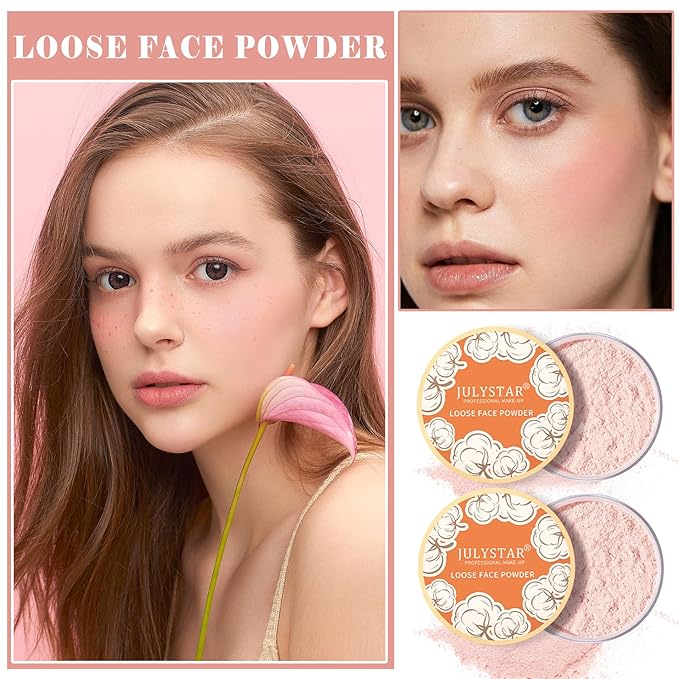 2PCS Pink Setting Powder Loose Face Powder Matte