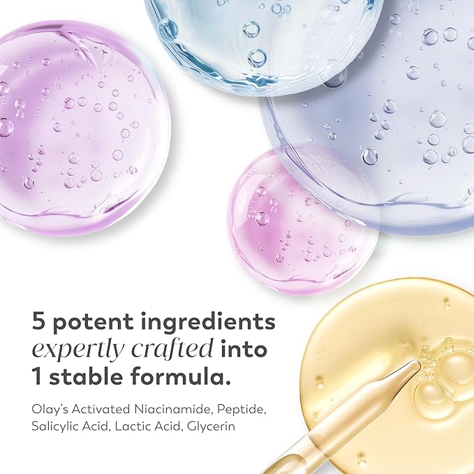 Olay Super Serum Night Repair, Fragrance-Free Trial Size - Niacinamide, Peptide, Salicylic & Lactic Acid, Glycerin - 5-in-1 Skin Care Benefits - Hydrating, Reduces Dark Spots, Anti-Aging, 0.4 Oz