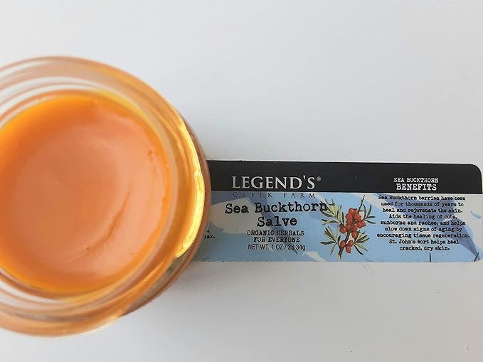 Legend's Creek Farm Herbal Salve - Healing Ointment with Sea Buckthorn Oil & St. John’s Wort - Natural Balm for Dry Skin & Skin Irritations - 1oz. Healing Balm Handmade in USA (Sea Buckthorn)