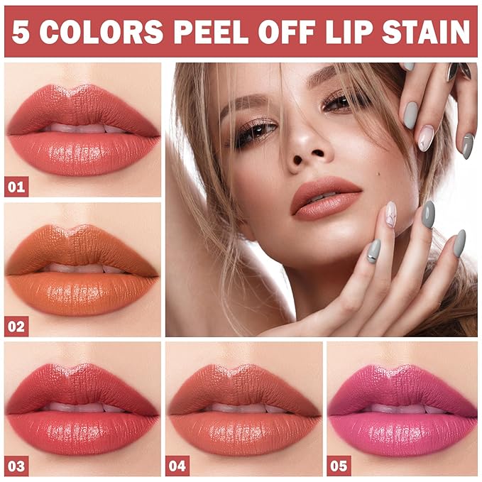 AWCCXMYM 5 Colors Peel Off Lip Stain Lip Long