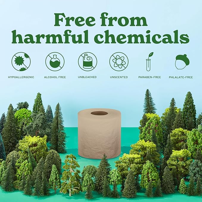 Caboo Tree Free Toilet Paper, Unbleached, Plastic Free Packaging, Septic Safe, Eco Friendly, Chemical Free, Non Toxic, 2 Ply Toilet Tissue, Pack of 12 Double Rolls, 300 Sheets Per Roll