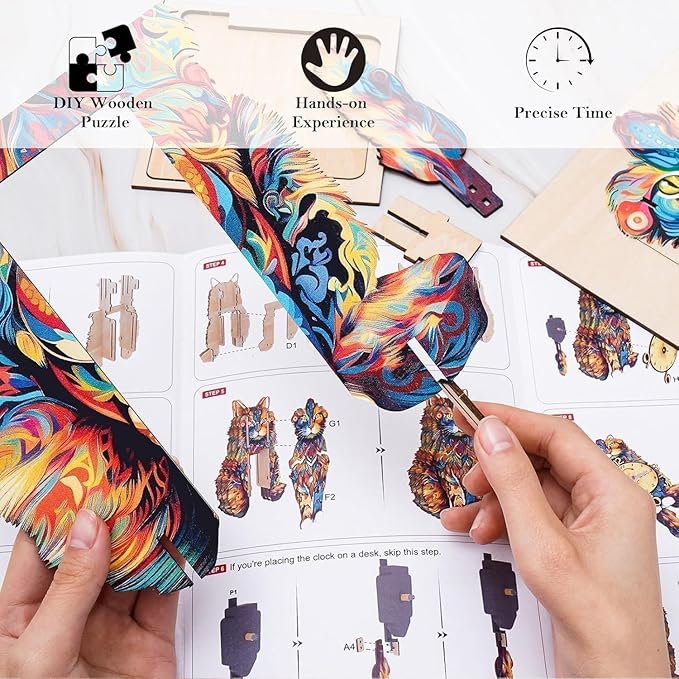 Kosmickiss 3D Wooden Puzzles for Adults, Maine Cat Mechanical Model Kits, DIY Wall Clock Puzzle, Gifts for Cat Lovers, Home Decor Creative Gifts for Men and Women, Pendulum Wood Craft