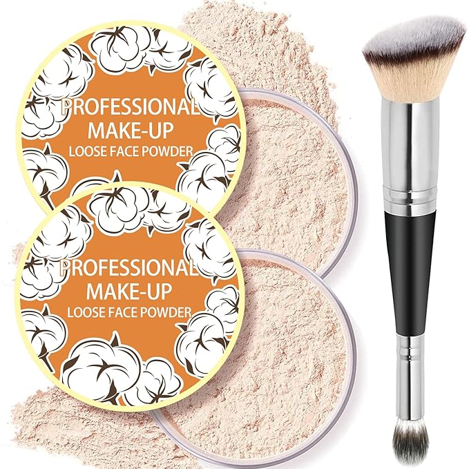2PCS Loose Face Powder, Oil Control Minimizes Pores Finish(04# Natural)
