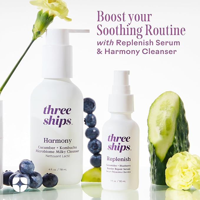 Three Ships Replenish Barrier Repair Serum with Ceramides + Blueberry Oil - Soothing Face Serum, Supports Skin Barrier and Reduces Redness (1 floz)