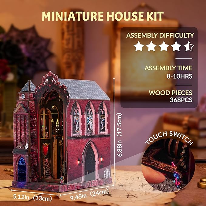 Book Nook Kit, DIY Miniature House Dollhouse Crafts Kit for Adults and Teens, Magic Castle 3D Wooden Puzzle Booknook Build Bookshelf Decor, Gifts for Family and Friends（Arcane Sprire）