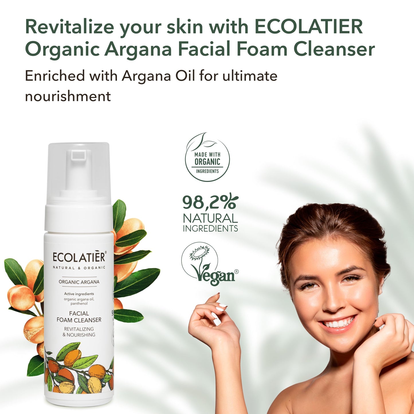 ECOLATIÈR Shower Oil, Facial Foam Cleanser & Daily Facial Cream - Revitalizing & Nourishing Organic Argana Bundle - Hydrating, Anti-Aging & Skin Elasticity Boost Care Set