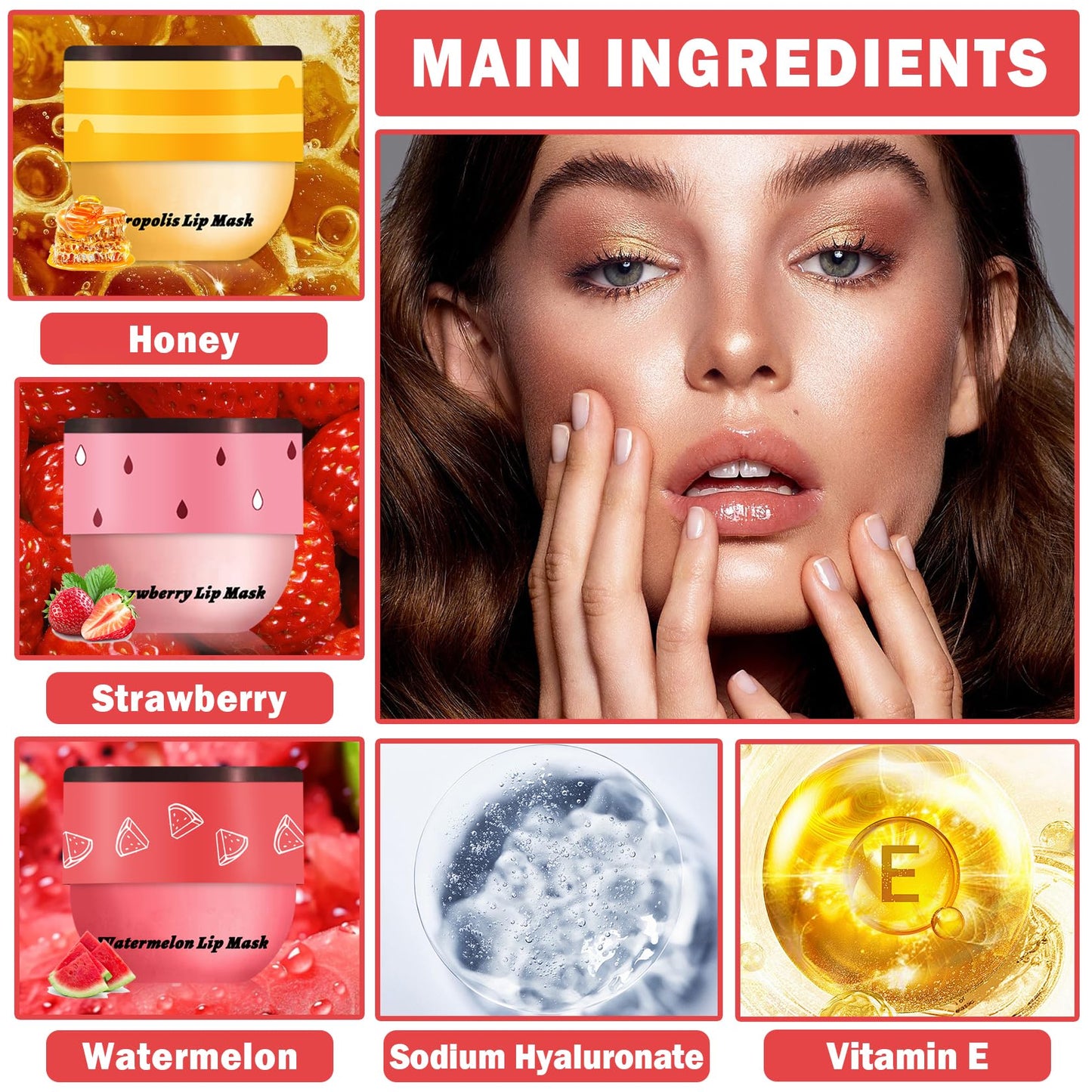 XINGXYUEL 3PCS Bee Lip Care Honey Pot Lip Mask - Honey Strawberry Watermelon Flavors - Silky Hydrating Overnight Lip Care Products