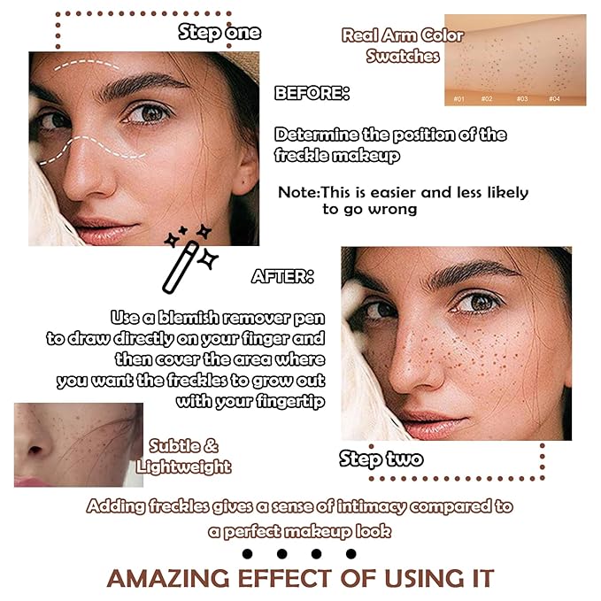 4 Colors Freckle Pen,Waterproof Freckle Makeup Pen,Lightweight Long Coffee,Chestnut,Dark Brown