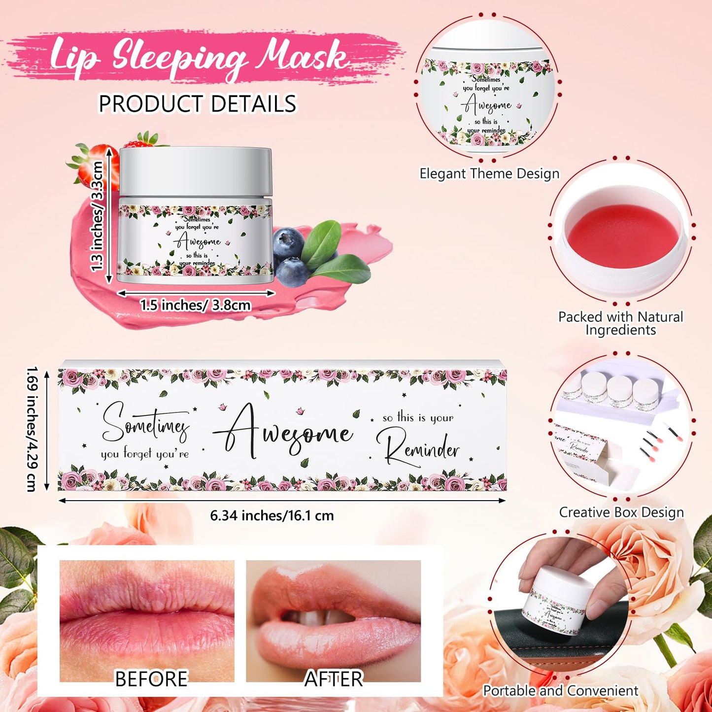 Linyuthia 4 Pcs Employees Appreciation Gifts Lip Sleeping Mask Set Appreciation Gifts for Coworkers Lip Mask Overnight Inspirational Lips Balm Deep Hydrating for Employees Staffs Teachers Coworkers