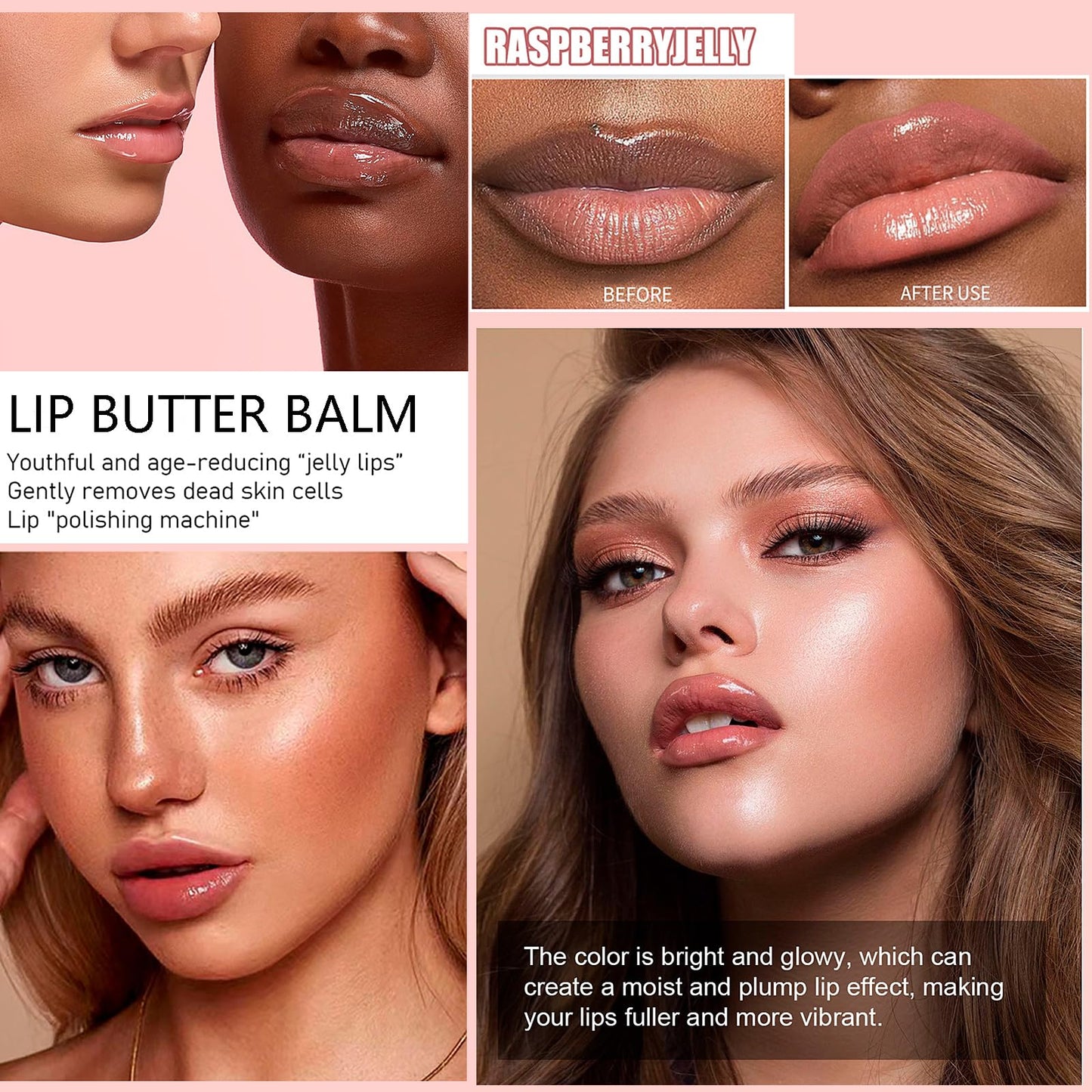 4 Color Glossy Lip Balm Butter Lip Gloss，Moisturizing Non Sticky High Shiny Finish Lip Glow Oil, Natural Plumping Lip Tint Lip Care & Repair Lip Mask for Soft & Smooth & Protect Dry Lip