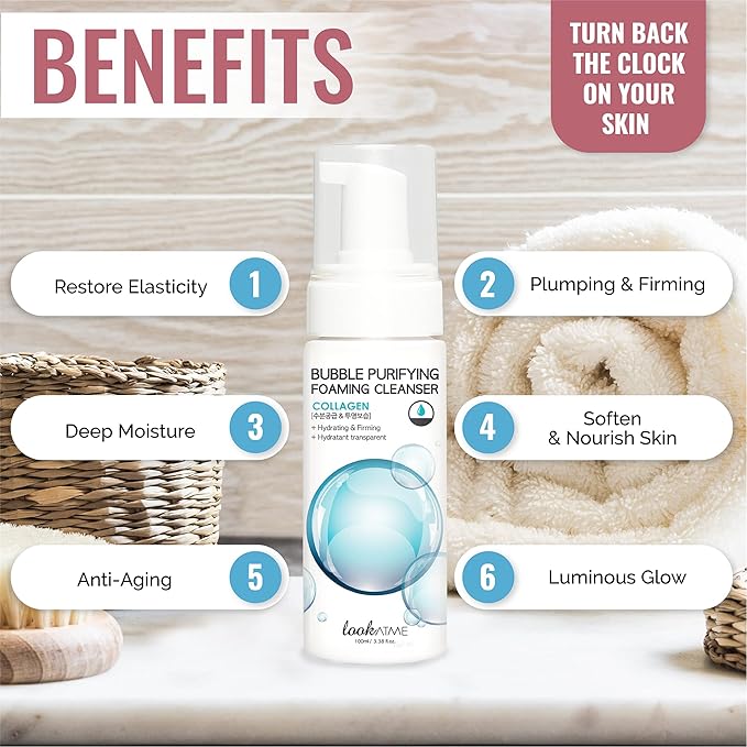 Korean Face Wash for Sensitive Skin - Water Based Bubble Skincare Cleanser - K Beauty Natural Acne Foaming Cleaner - Hydrating Skin Care Cleansing Foam with Low pH - Collagen