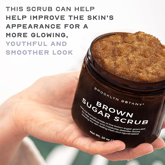Brooklyn Botany Brown Sugar Body Scrub - Moisturizing and Exfoliating Body, Face, Hand, Foot Scrub - Fights Acne, Fine Lines & Wrinkles, Great Gifts For Women & Men - 10 oz