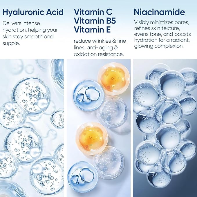 Hyaluronic Acid Serum for Face with Vitamin B5, C, E & Niacinamide, Hydrating & Plumping Face Serum for Sensitive Skin, Fragrance-Free 8.45 Fl Oz