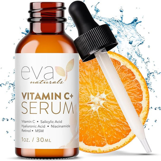Eva Naturals Vitamin C+ Serum for Face – Anti Aging Dark Spot Remover with Retinol, Hyaluronic Acid, Niacinamide & Salicylic Acid – Face Serum for Women for Clear, Smooth, Radiant Skin