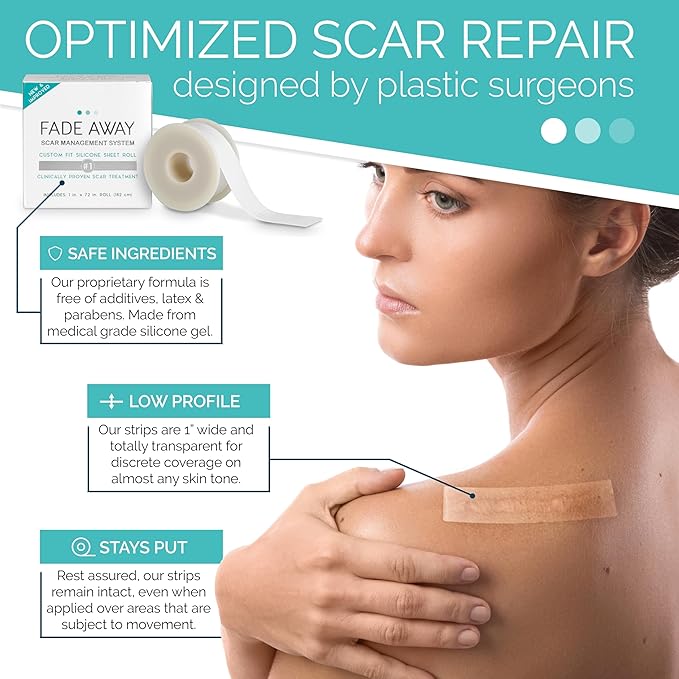 Fade Away Scars - Original Silicone Scar Sheeting Roll- Custom Size Medical Grade- Effective Silicone Scar Sheets, Strips and Patches for Scars, Surgical Scar Tape, Silicone Scar Sheets.
