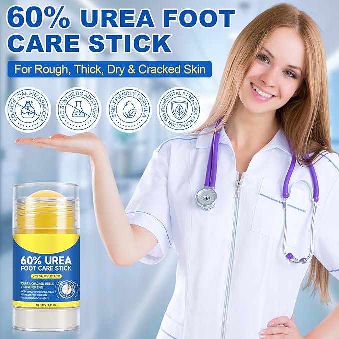 Urea Cream Stick 60% plus 2% Salicylic Acid,urea cream percent for feet maximum strength,Foot Lotion Stick for Cracked Heels,Dry Hands & Rough Knees,Callus Remover & Skin Softener, Soften Dead (1)