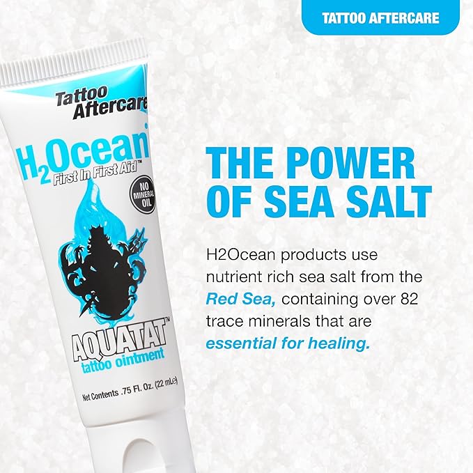 H2Ocean Aquatat Tattoo Healing Ointment - Tattoo Aftercare Cream for Tattoo Supplies - Fragrance- & Dye-Free Tattoo Care Ointment with Vitamins A & B - 0.75 oz