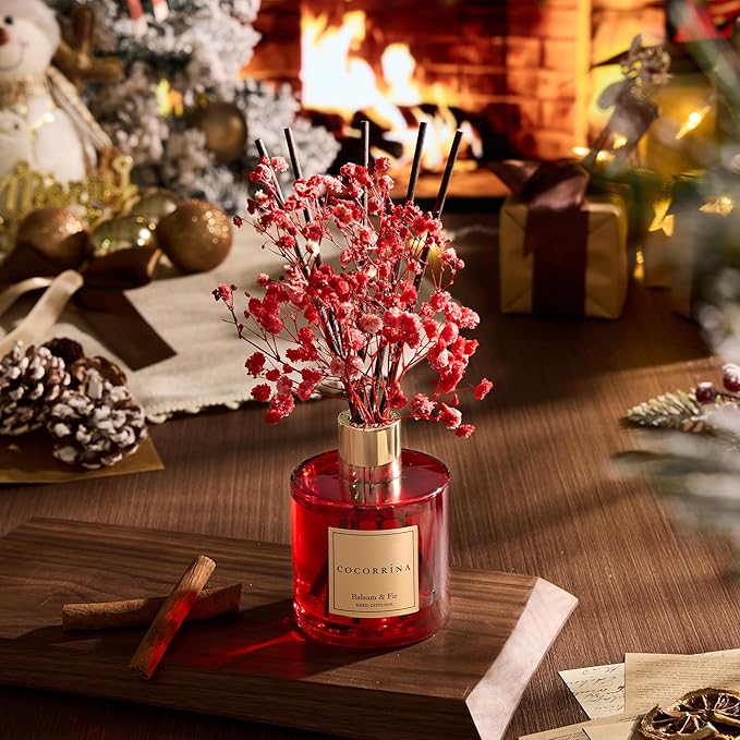 COCORRÍNA Reed Diffuser - Balsam & Fir 6.7 Fl.oz Diffuser with 8 Sticks Home Fragrance Christmas Reed Diffuser for Bathroom Shelf Decor Home Decor