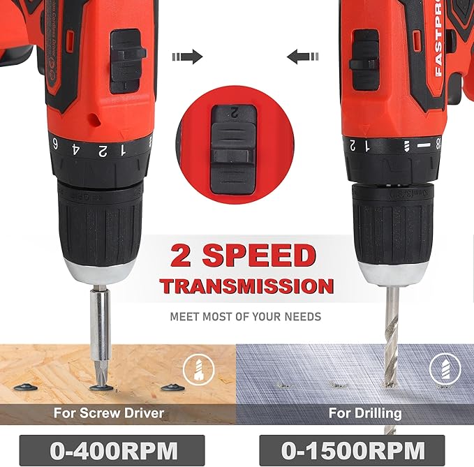 FASTPRO 232-Piece 20V Cordless Lithium-ion Drill Driver & Home Tool Set, Household Repairing Tools Kit with Drill, 12-Inch Wide Mouth Storage Bag, Red