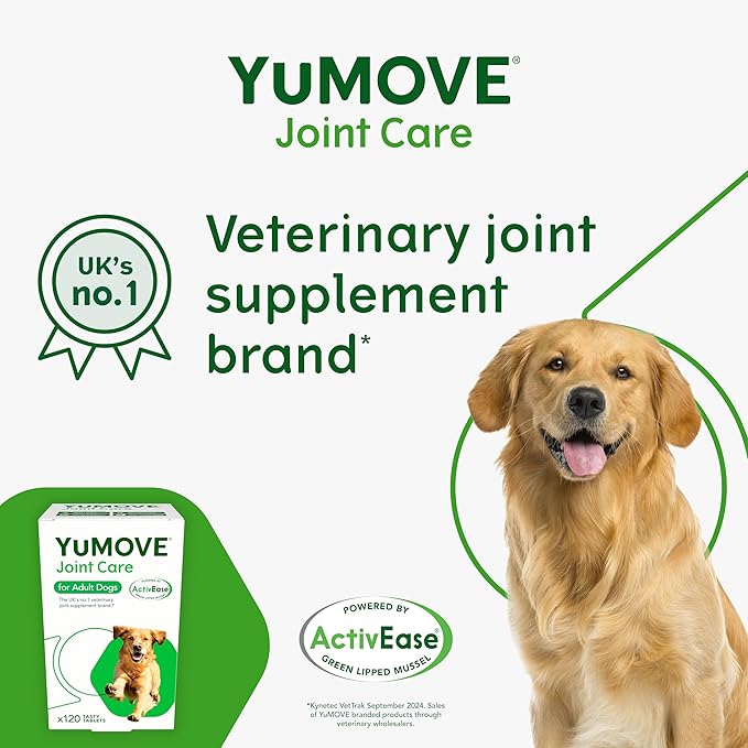 YuMOVE Hip & Joint Supplement for Dogs with Glucosamine, Hyaluronic Acid, Green Lipped Mussel & Omega 3 Joint Supplement - Regular and Advanced Strength (120ct, Chewable Tablets)