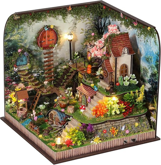Kisoy DIY Miniature House Kit, Tiny House Building Kit with Furniture and LED Light for Adults and Teens, DIY Mini House Craft Kit, Decorations/Gifts for Family and Friends (Whispering Woods)