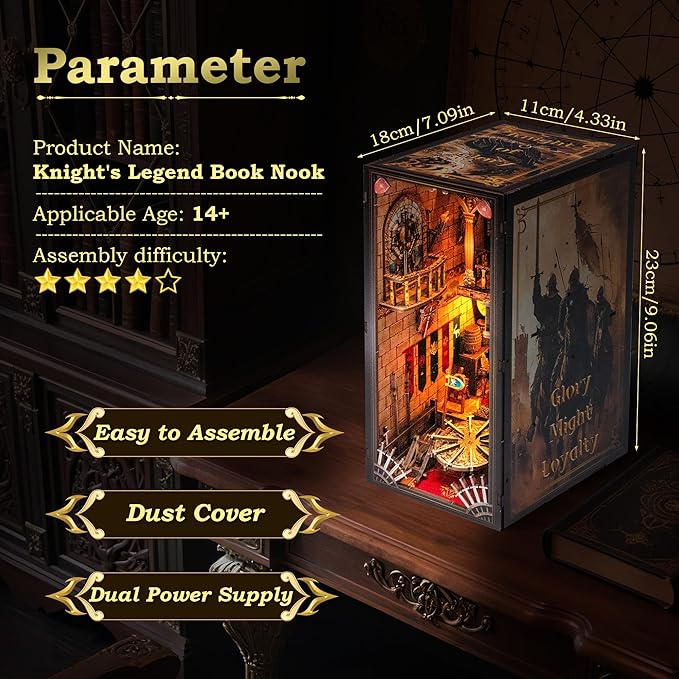 Book Nook Kit - Knight's Castle Dollhouse with Throne Room Scene, Miniature 3D Puzzle for Bookshelves, Dual Power LED Collectible Edition for Adults & Teens