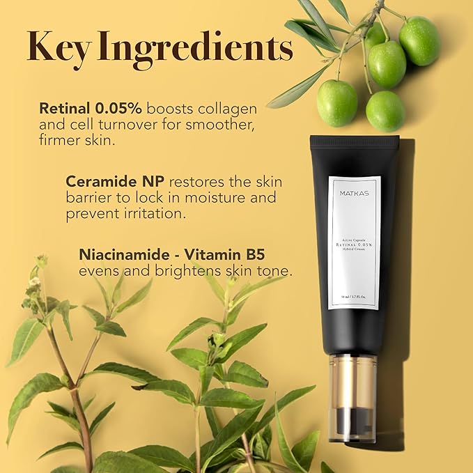 MATKAS Korean Active Capsule 0.05% Retinal Hybrid Cream - 1.7 Fl. Oz. Barrier Repair Night Cream, Korean Skin Care Moisturizer for Anti Aging Wrinkle Repair, Niacinamide Serum + Ceramide Moisturizer