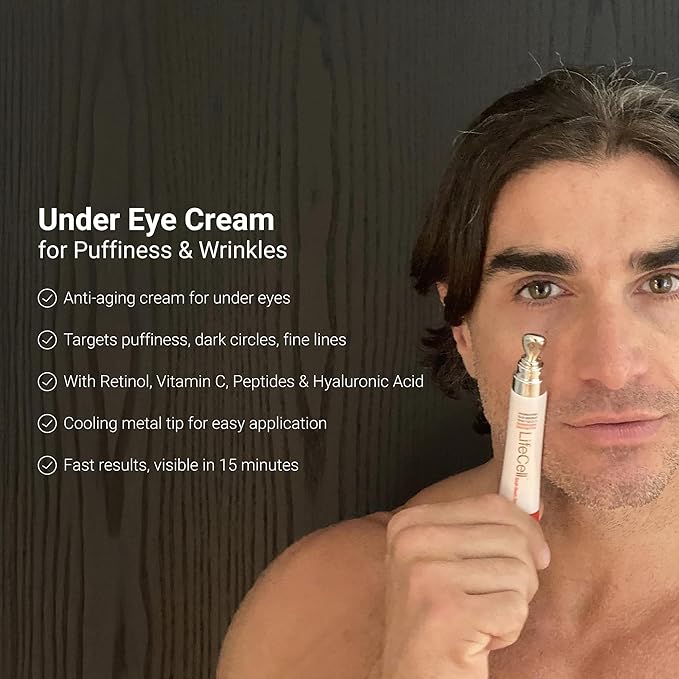 LifeCell All-in-One Eye Treatment – Anti-Aging Under Eye Cream for Puffiness, Dark Circles & Wrinkles – With Retinol, Vitamin C, Peptides & Hyaluronic Acid – Cooling Application