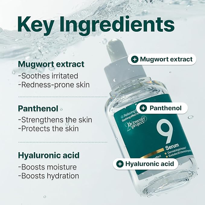 9 Serum for Calming, Hydrating, and Barrier-Strengthening with Mugwort Extract for Sensitive Skin - Redness-Reducing, Glowing, Deep Moisturizing - Korean Skin Care (50ml / 1.69 fl oz)