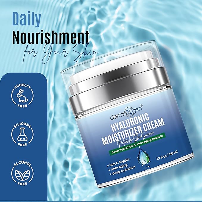 Hyaluronic Acid Moisturizer - Hydrating Moisturizer Face Cream to Reduce Pigmentation & Improve Skin Elasticity - Anti Aging Cream for Day and Night Use - Suitable for All Skin Types - 50 ml