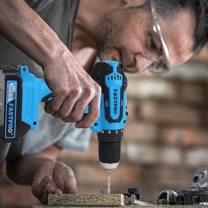 FASTPRO 232-Piece 20V Cordless Drill Driver & Home Tool Set, Home Repairing Tools Kit with Drill, 12-Inch Wide Mouth Open Storage Bag, Blue