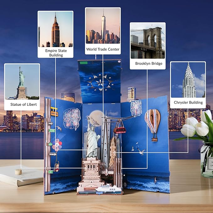 Book Nook Kit, DIY Miniature House Dollhouse Crafts Kit for Adults and Teens, Liberty's Legacy 3D Wooden Puzzle Booknook Build Bookshelf Decor, Gifts for Family and Friends