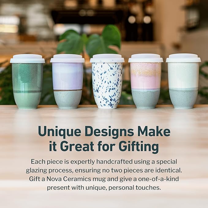 NOVA CERAMICS Travel Mug – Portable Coffee Tumbler – Unique to Go Mug – Microwave & Dishwasher Safe Purple Coffee Tumbler - Gifts for Women Men Him Her – 12oz – Horizon
