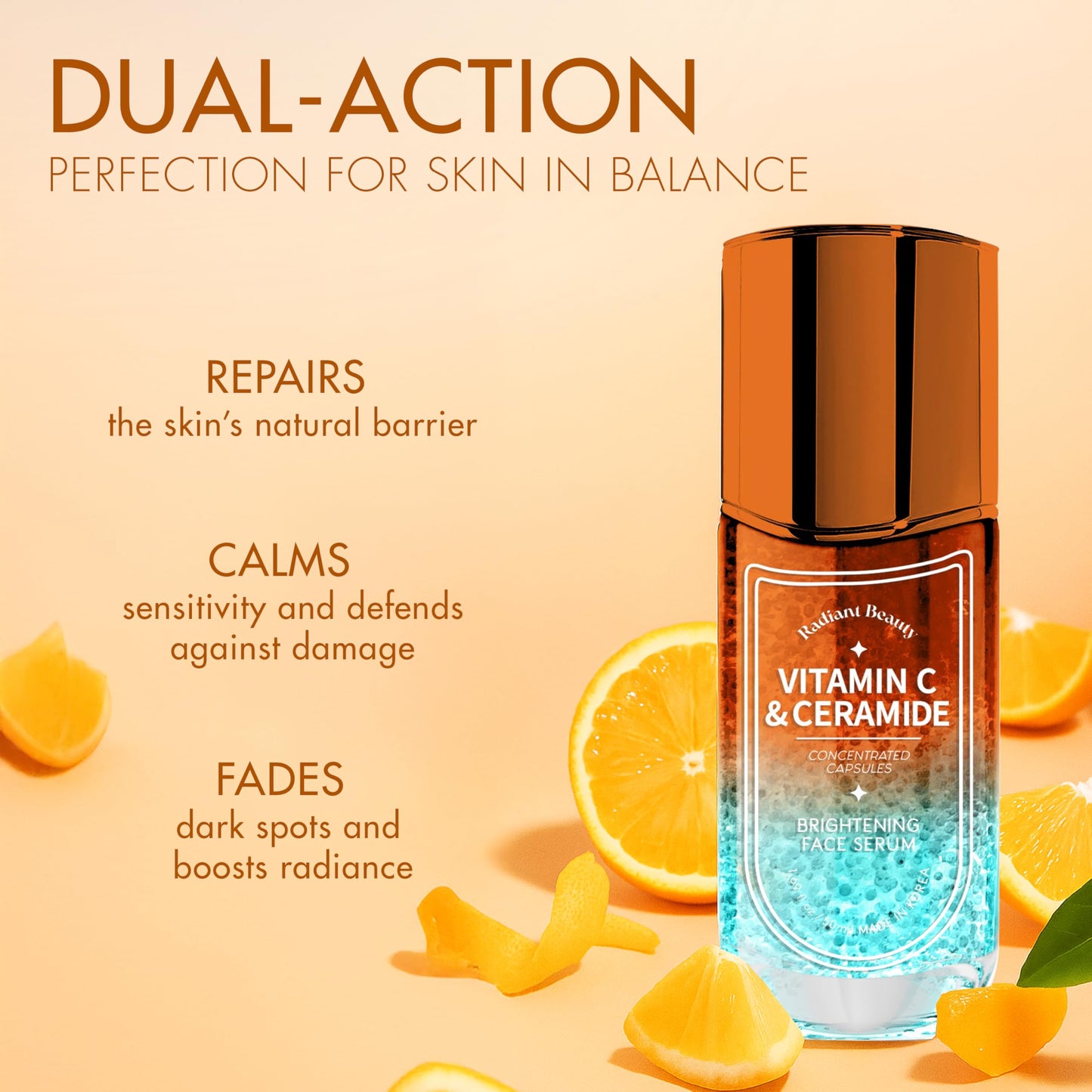 Radiant Beauty Vitamin C Serum for Face with Ceramide – Dermatologist Tested, Anti-Aging, Korean Skin Care – Brightens, Hydrates, Evens Skin Tone – Clean Beauty, Vegan, Cruelty-Free – 1.69 fl oz