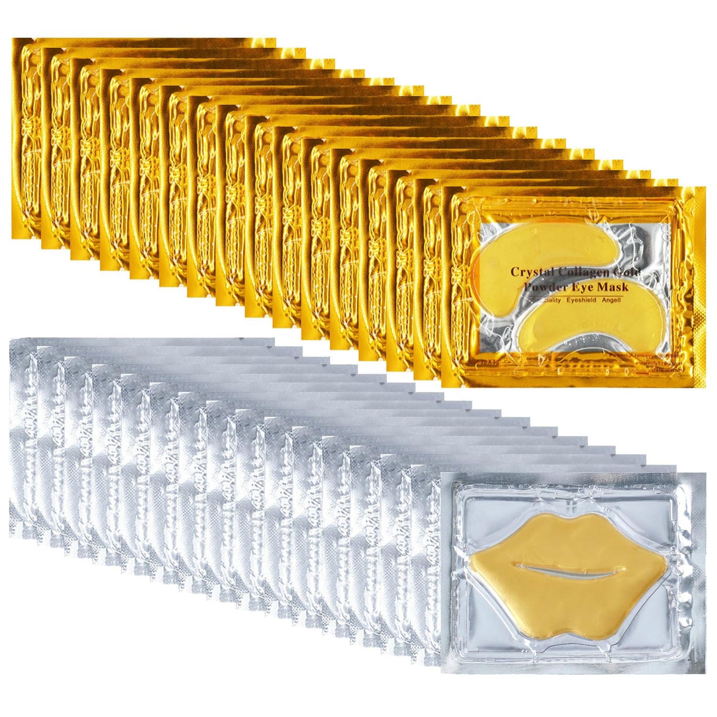 Blopuivo 32 Pairs Eye Masks & Lip Mask, 24K Collagen Under Eye Patches for Dark Circles and Puffy Eyes, Reduce Lip Wrinkles, Anti Chapped & Remove Lip Dead Skin, Nourishes the Lip & Eye Skin (Gold)