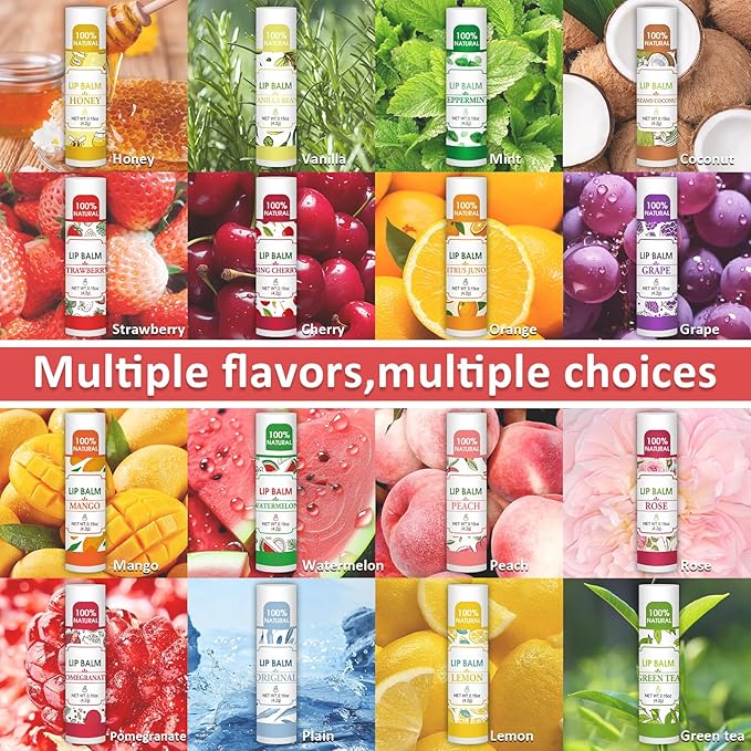 16 Pack Lip Balm, 100% Natural