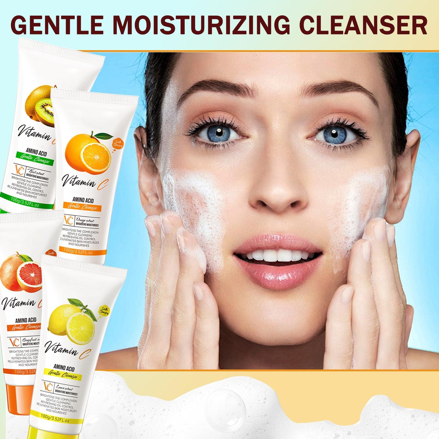 XMXueMei 4PCS Fruit Facial Cleanser,Hydrating Exfoliating Face Wash Set,Gentle Deep Cleaning Foaming Cleanser for Daily Skincare,Oil Control Refreshing Face Wash for Women, 3.52 Fl Oz