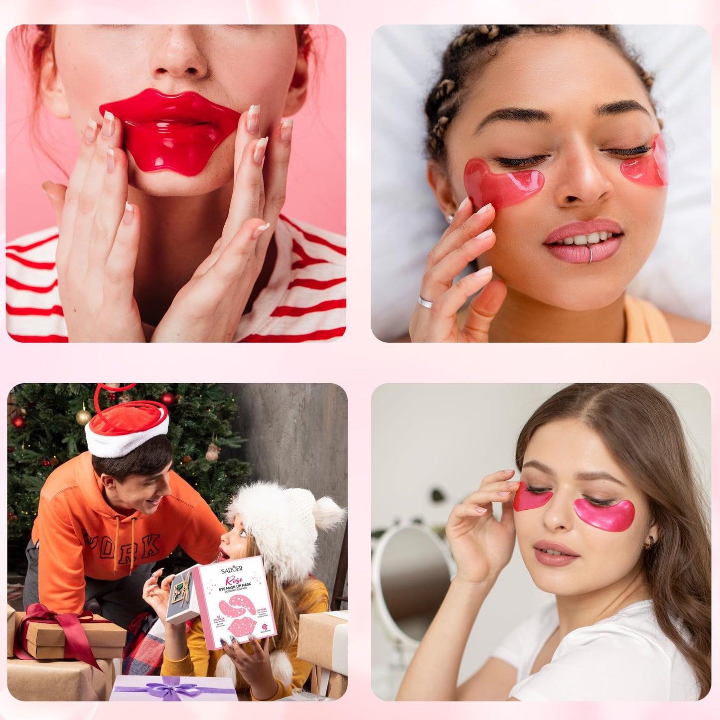 10 Pair Under Eye Mask & 10 Pair Lip Mask Skincare Set, Rose Pink Lip Patches & Under Eye Patches for Puffy Eyes, Dark Circles, Dry Lips Lines, Deep Hydrating Moisturizing, Gifts for Mom Women