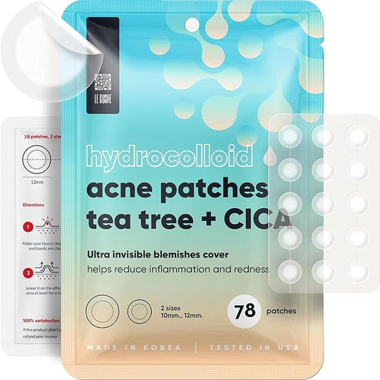 LE GUSHE Korean Pimple Patches for Face (78 Dots) - Hydrocolloid Acne Patches with Tea Tree Oil - Invisible Zit Stickers - Dermatologist Tested - Korean Skin Care