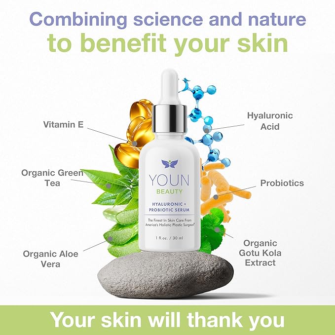 YOUN Beauty Hyaluronic + Probiotic Face Serum by Dr. Anthony Youn, 30 ML – For Intense Hydration, Radiance Boost, & Skin Renewal – Contains Plant-Based Hyaluronic Acid, Yogurt Extract, Vitamins C & E