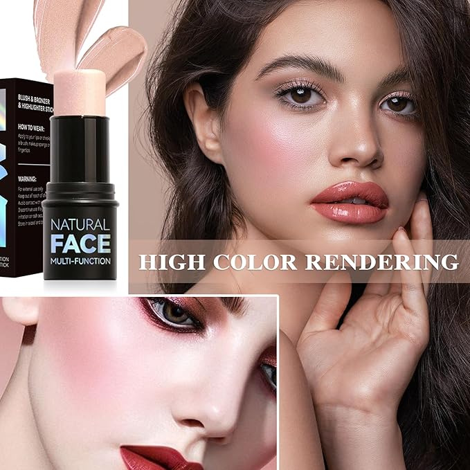 Cream Blush Stick with Brush,Waterproof Multi Cream Blush Skin F1