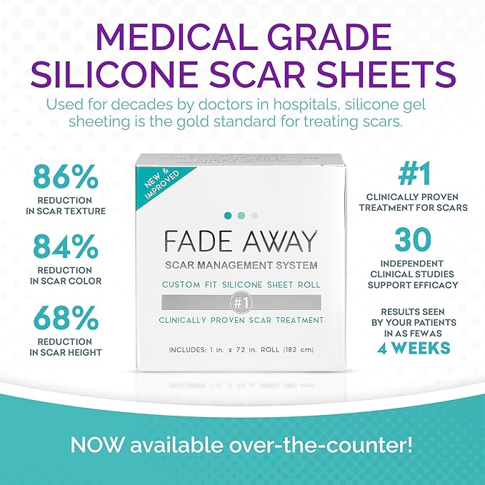 Fade Away Scars - Original Silicone Scar Sheeting Roll- Custom Size Medical Grade- Effective Silicone Scar Sheets, Strips and Patches for Scars, Surgical Scar Tape, Silicone Scar Sheets.