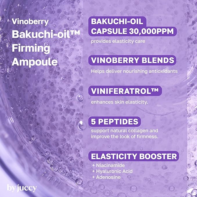 By Juccy Vinoberry Bakuchi-oil 30,000 ppm Firming AmpouleㅣWrinkle-Softening & Texture-Perfecting | Bakuchioil, Viniferatrol, Peptides, Cica | Skin Elasticity&Even Skin ToneㅣKorean Skincare 1.01 Fl.oz