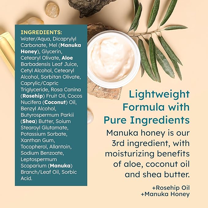 Manuka Honey Moisturizing Face Cream (1.7 Oz) - Face Moisturizer with Manuka Honey & Oil for Dry or Sensitive Skin - Anti-Aging Cream Facial Moisturizer for Women & Men