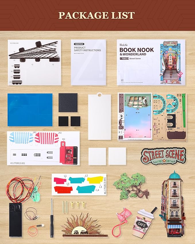 Rolife DIY Book Nook Kits for Adults, Miniature Dollhouse Booknook Kit, 3D Wooden Puzzle Creative Decorative Bookends Bookshelf Diorama Insert Crafts Hobbies Gifts (Street Scene)