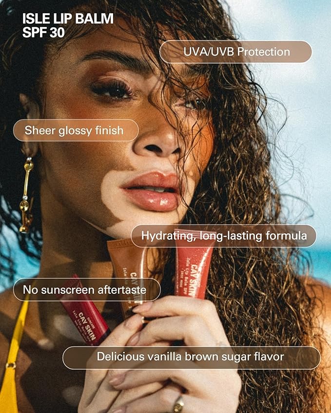 Cay Skin Isle Lip Balm SPF 30 – High Shine, Hydrating + Sheer Lip Gloss in Vanilla Brown Sugar Flavor – Formulated with Natural Ingredients for All Skin Tones – Bad Gyal Berry