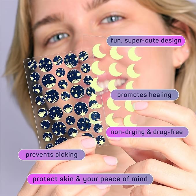 SpaLife Beauty Glow in the Dark Pimple Patches – Hydrocolloid Formula for Acne, Spots, Redness, and Oiliness – 132 Assorted – Acne Patches – Spot Treatment - zit Patches
