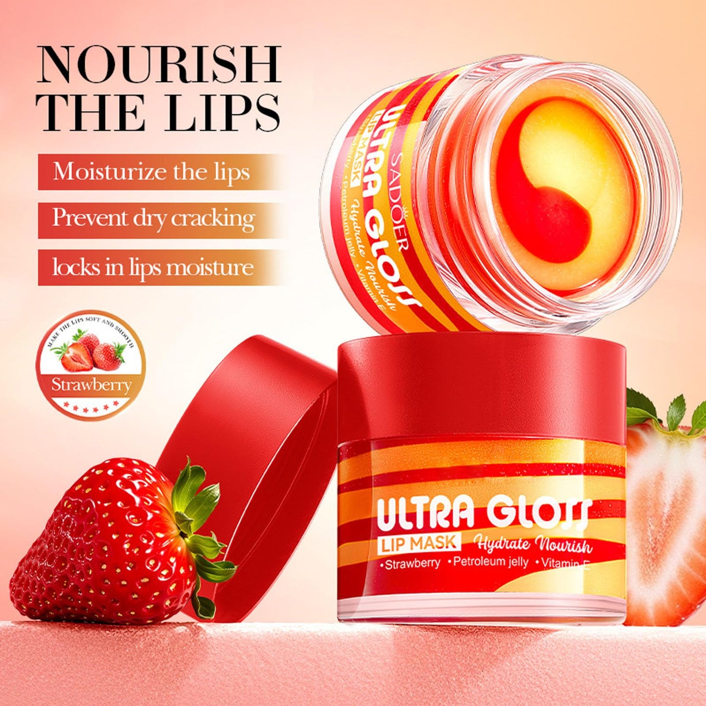 ARCHIDATE Lip Sleeping Mask for Dry Lips, Overnight Lip Mask, Deep Hydration, Restores Softness, Nourishes Dry Chapped Lips, Enriched with Natural Strawberry Extract & Vitamin E, Smooth Fine Lines
