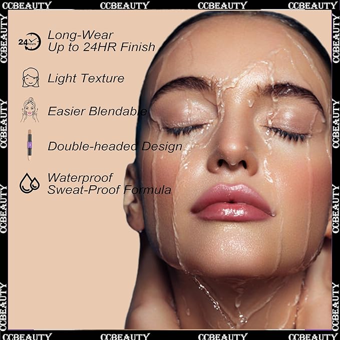 CCbeauty 2pcs 2-IN-1 Shimmer Contour Highlighter Stick with