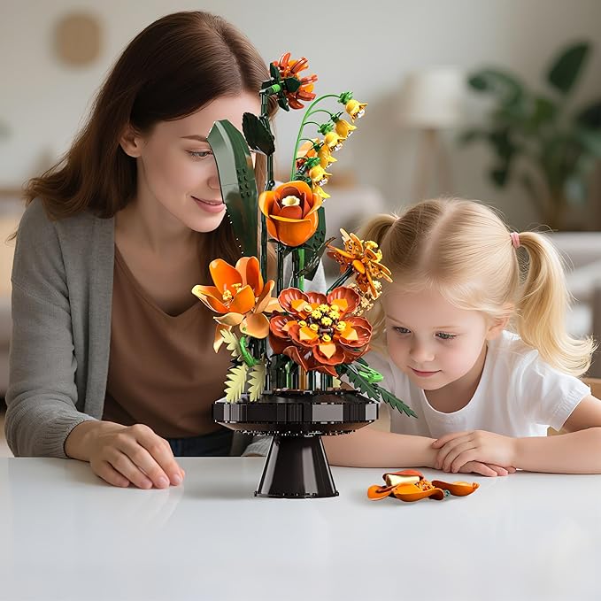 Flower Bouquet Building Blocks Set, Artificial Flowers Toys Botanical Collection DIY Unique Home&Office Bonsai Decoration Adults, Teen Girls for Birthday，Christmas, Holiday